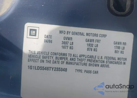 1996 Chevrolet Corsica z USA, uszkodzony, nr VIN 1G1LD5546TY235348